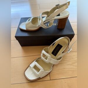 White genuine leather Sandals with block heel, made in Italy. Size 9 1/2